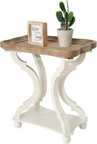 Kinfant Square Accent Side Table - Vintage Wood End Table Sofa Table with Bottom Shelf for Living Room, Bedroom, Office, White