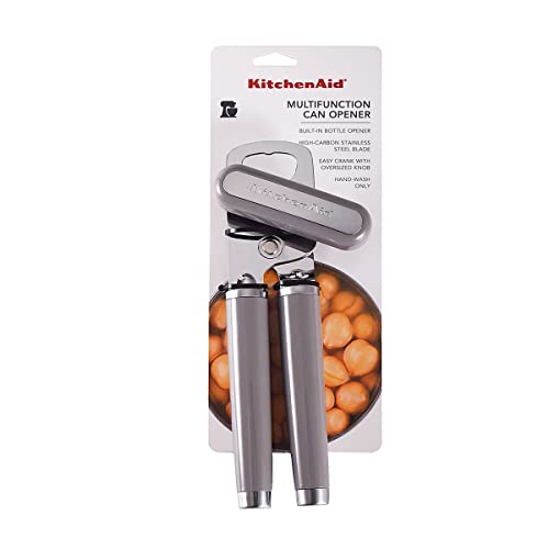 KitchenAid Classic Multifunction Can Opener and Bottle Opener Easy to Use, Razor Sharp Stainless Steel Cutting Wheel, Soft Ergonomic Handles, Black