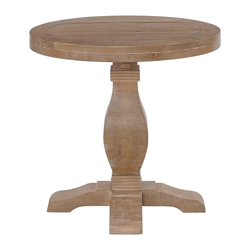 Napa Solid Wood Farmhouse Rustic Round End Side Living Room Table, Nightstand 26" W x 26" D x 25" H
