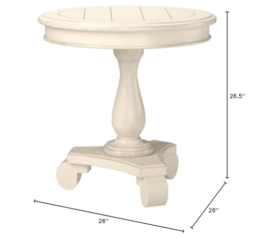 Roundhill Furniture Rene Round Wood Pedestal Side Table, Antique White