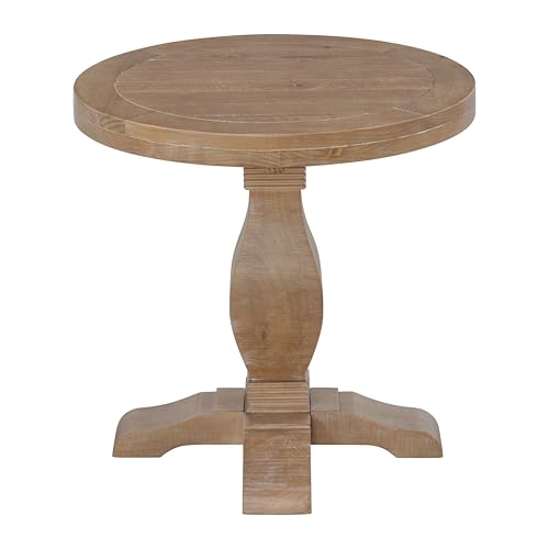 Napa Solid Wood Farmhouse Rustic Round End Side Living Room Table, Nightstand 26" W x 26" D x 25" H
