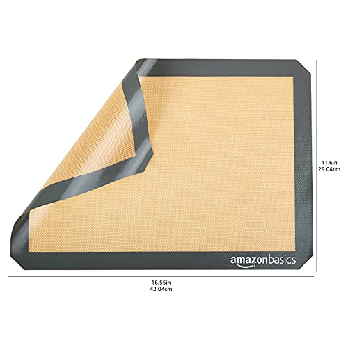 Amazon Basics Rectangular Silicone, Non-Stick Reusable, Food Safe Baking Mat, Pack of 2, 16.5"L x 11.6"W, New Beige/Gray