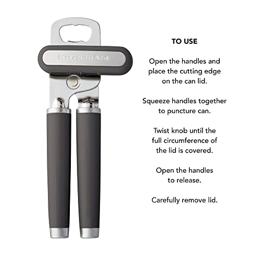 KitchenAid Classic Multifunction Can Opener and Bottle Opener Easy to Use, Razor Sharp Stainless Steel Cutting Wheel, Soft Ergonomic Handles, Black