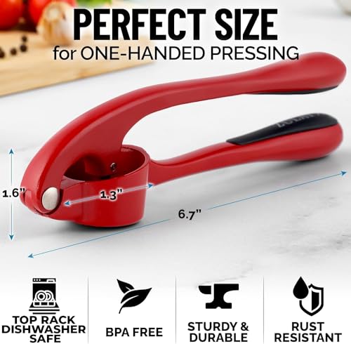 Zulay Kitchen Premium Garlic Press Set - Rust Proof & Dishwasher Safe Professional Garlic Mincer Tool - Easy-Squeeze, Easy-Clean with Soft, Ergonomic Handle - Silicone Garlic Peeler & Brush (Silver)