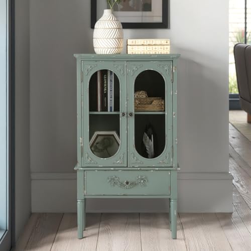 MFSTUDIO Accent Storage Cabinet with 2 Doors, Distressed Storage Cabinet Buffet Sideboard Display Cabinet with Metal Church Window Door for Entryway Living Room Kitchen, Black