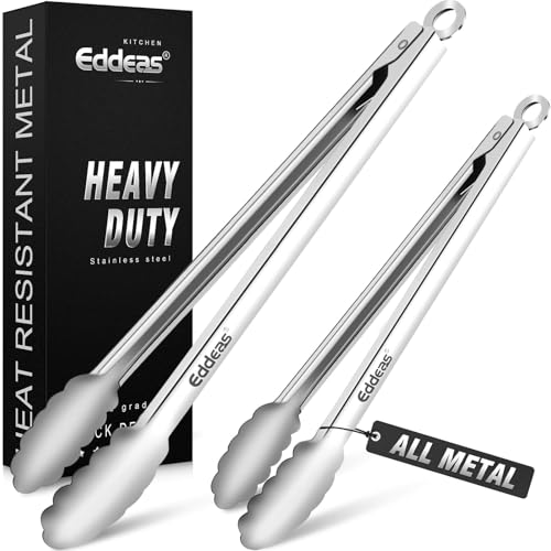 Tongs For Cooking - Heat Resistant 600 Degrees Stainless Steel Kitchen Tong,Heavy Duty Metal Locking Tongs - Perfect for Food,Salad and BBQ set of 3 (7",9" and 12") Dishwasher