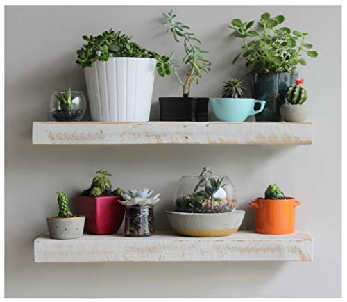 Urban Legacy Reclaimed Barnwood Planks | Floating Shelves for Wall w/Flush Mount Shelf Bracket Set Included | Set of 2 (Natural, 18"x 4.5"x 2")