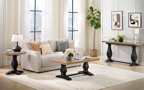 Napa Solid Wood Farmhouse Rustic Round End Side Living Room Table, Nightstand 26" W x 26" D x 25" H