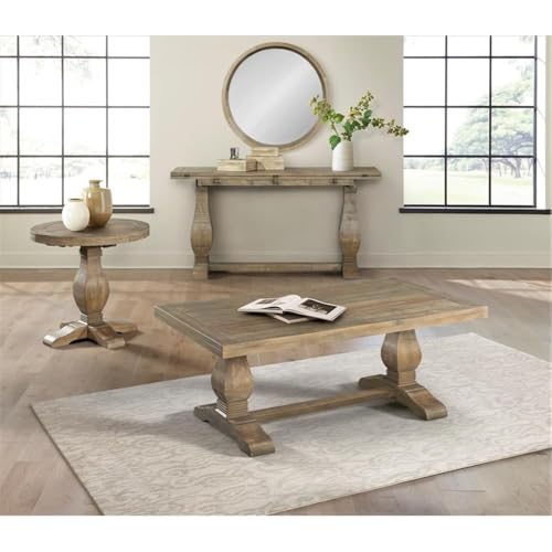 Napa Solid Wood Farmhouse Rustic Round End Side Living Room Table, Nightstand 26" W x 26" D x 25" H