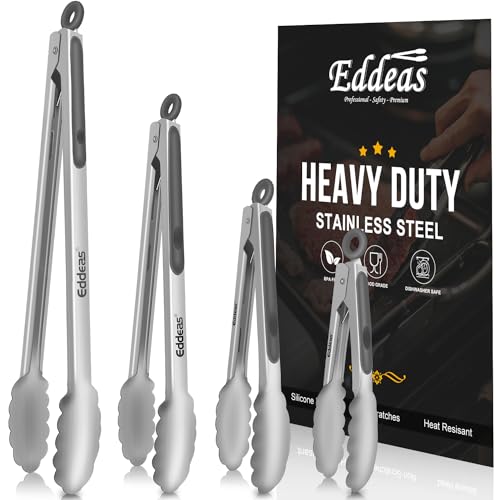 Tongs For Cooking - Heat Resistant 600 Degrees Stainless Steel Kitchen Tong,Heavy Duty Metal Locking Tongs - Perfect for Food,Salad and BBQ set of 3 (7",9" and 12") Dishwasher