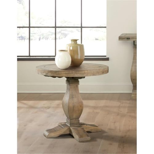 Napa Solid Wood Farmhouse Rustic Round End Side Living Room Table, Nightstand 26" W x 26" D x 25" H