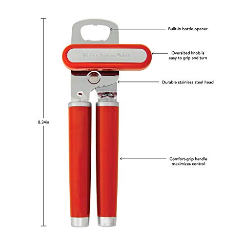 KitchenAid Classic Multifunction Can Opener and Bottle Opener Easy to Use, Razor Sharp Stainless Steel Cutting Wheel, Soft Ergonomic Handles, Black
