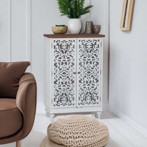 Sophia & William Tall Storage Cabinet 47.4", Decorative 2-Door Tall Accent Cabinet, for Living Room, Dining Room, White