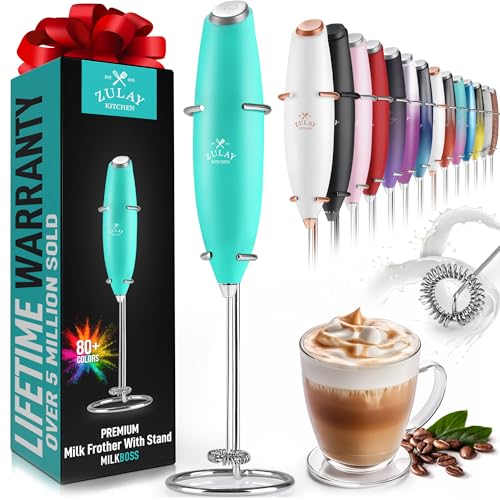 Zulay Double Whisk Milk Frother Handheld Mixer - High Powered Frother For Coffee With Improved Motor - Milk Frother Electric Whisk Drink Mixer For Cappuccino, Frappe, Matcha, Twin Whisk - Black/Copper