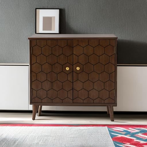 HOMPUS Accent Cabinet with Doors and Shelf,Rustic Boho Decorative Buffet Cabinet with Wood Grain Finish,Buffet Sideboard Storage Cabinet with Flower Pattern,Farmhouse Cabinet for Living Room,Entryway