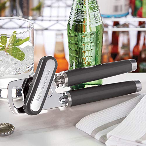 KitchenAid Classic Multifunction Can Opener and Bottle Opener Easy to Use, Razor Sharp Stainless Steel Cutting Wheel, Soft Ergonomic Handles, Black
