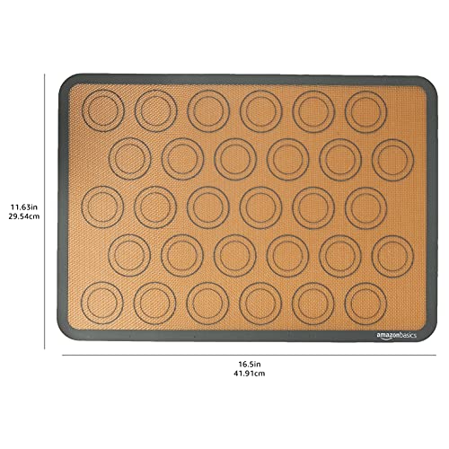 Amazon Basics Rectangular Silicone, Non-Stick Reusable, Food Safe Baking Mat, Pack of 2, 16.5"L x 11.6"W, New Beige/Gray