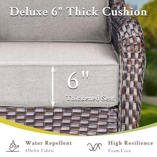 Luxury Outdoor Swivel Rocker Patio Chairs, High Back Swivel Patio Chairs with Side Table & 6-Inch Thick Cushions, Wicker Outdoor Bistro Set for Porch, Yard, Deck, Poolside, Brown/Beige
