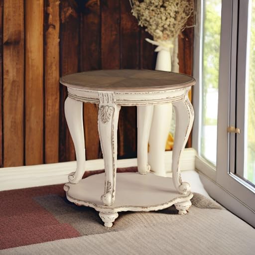 Signature Design by Ashley Realyn French Country Two Tone Round End Table, Chipped White