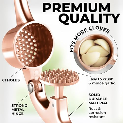 Zulay Kitchen Premium Garlic Press Set - Rust Proof & Dishwasher Safe Professional Garlic Mincer Tool - Easy-Squeeze, Easy-Clean with Soft, Ergonomic Handle - Silicone Garlic Peeler & Brush (Silver)