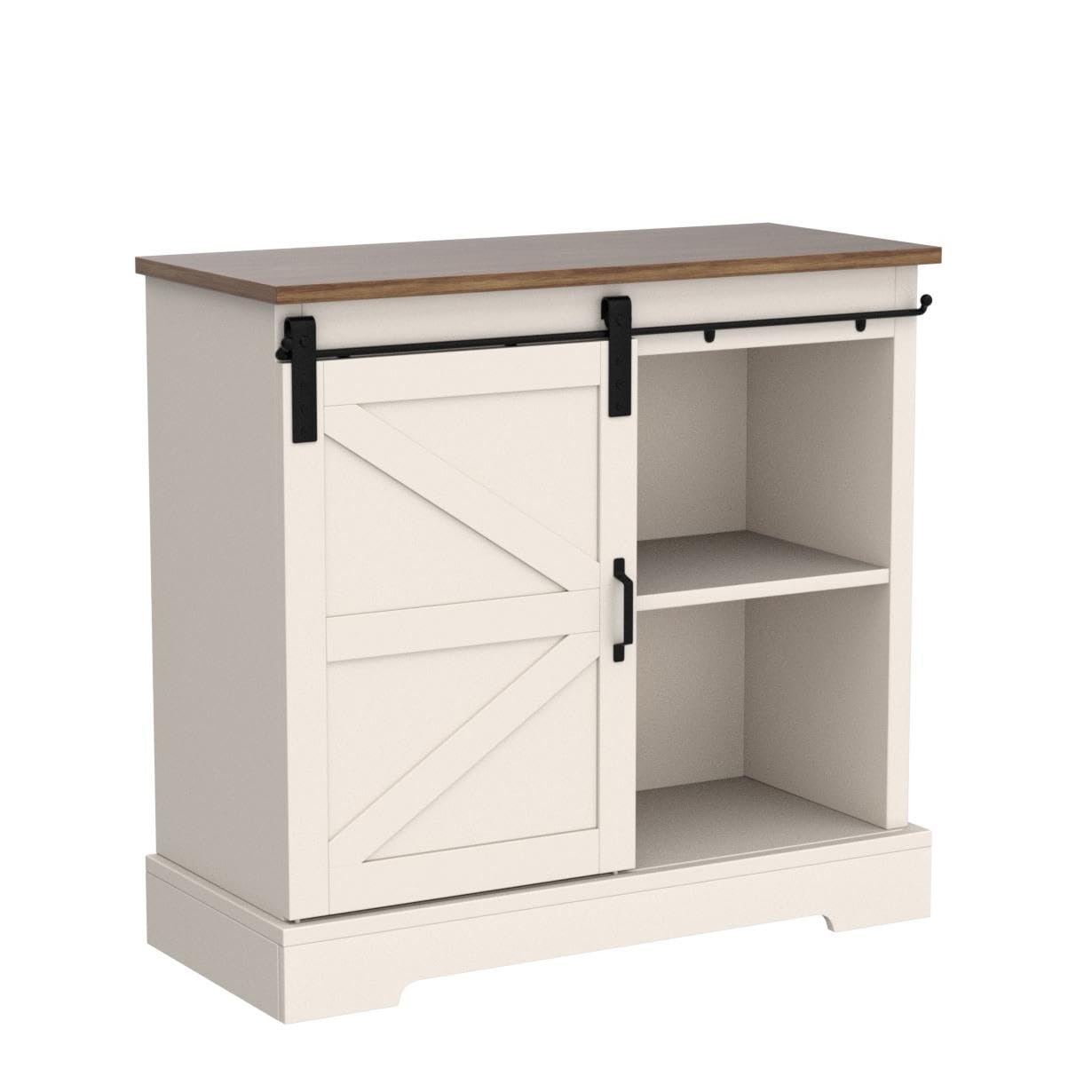 MFSTUDIO Accent Storage Cabinet with 2 Doors, Distressed Storage Cabinet Buffet Sideboard Display Cabinet with Metal Church Window Door for Entryway Living Room Kitchen, Black