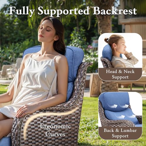 Luxury Outdoor Swivel Rocker Patio Chairs, High Back Swivel Patio Chairs with Side Table & 6-Inch Thick Cushions, Wicker Outdoor Bistro Set for Porch, Yard, Deck, Poolside, Brown/Beige