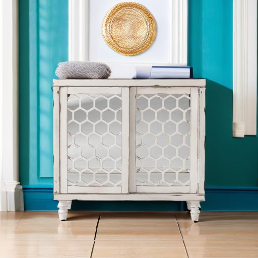 HOMPUS Accent Cabinet with Doors and Shelf,Rustic Boho Decorative Buffet Cabinet with Wood Grain Finish,Buffet Sideboard Storage Cabinet with Flower Pattern,Farmhouse Cabinet for Living Room,Entryway