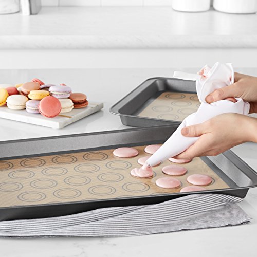 Amazon Basics Rectangular Silicone, Non-Stick Reusable, Food Safe Baking Mat, Pack of 2, 16.5"L x 11.6"W, New Beige/Gray