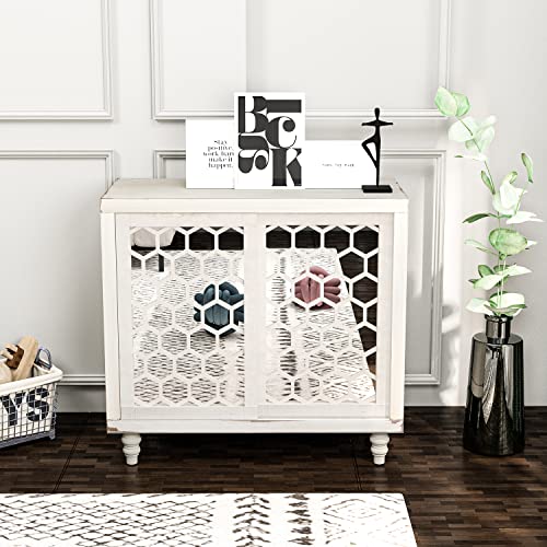 HOMPUS Accent Cabinet with Doors and Shelf,Rustic Boho Decorative Buffet Cabinet with Wood Grain Finish,Buffet Sideboard Storage Cabinet with Flower Pattern,Farmhouse Cabinet for Living Room,Entryway