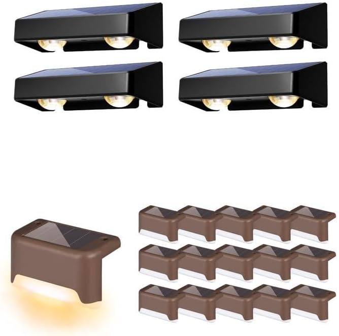 SOLPEX Solar Deck Lights Outdoor 16 Pack, Solar Step Lights Waterproof & 4 Pack 8 Lighting Modes Fixed Colors & Color Changing Fence Solar Lights Outdoor