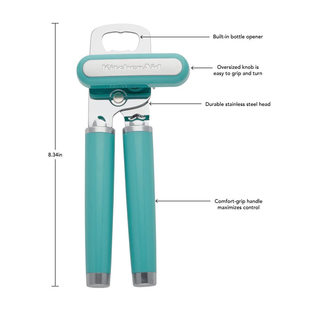 KitchenAid Classic Multifunction Can Opener and Bottle Opener Easy to Use, Razor Sharp Stainless Steel Cutting Wheel, Soft Ergonomic Handles, Black