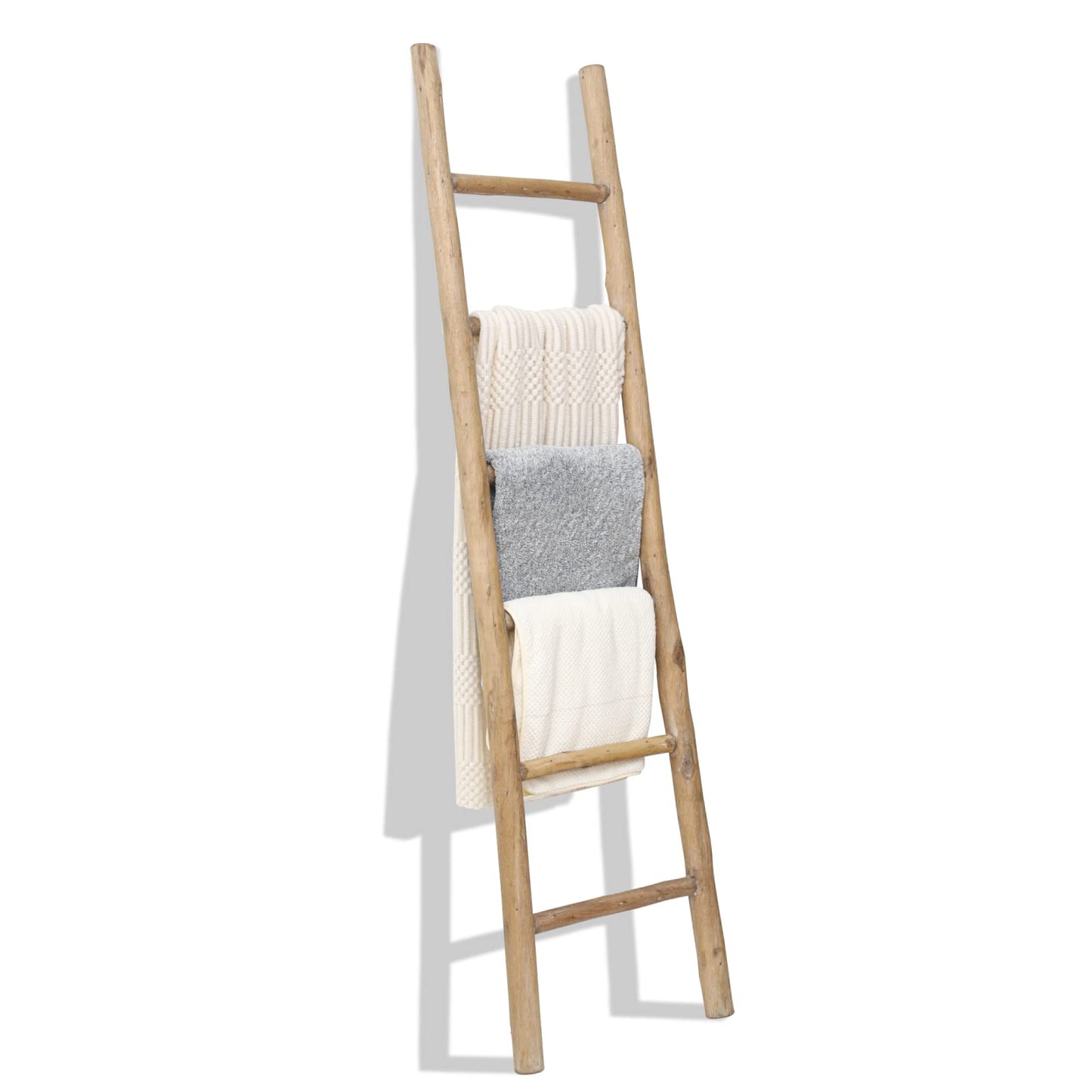 FUIN Fully Assembled 57in Wood Blanket Ladder Living Room Decorative Wall Leaning Farmhouse Quilt Display Holder Rustic Wooden Towel Rack for Bathroom, Unfinished