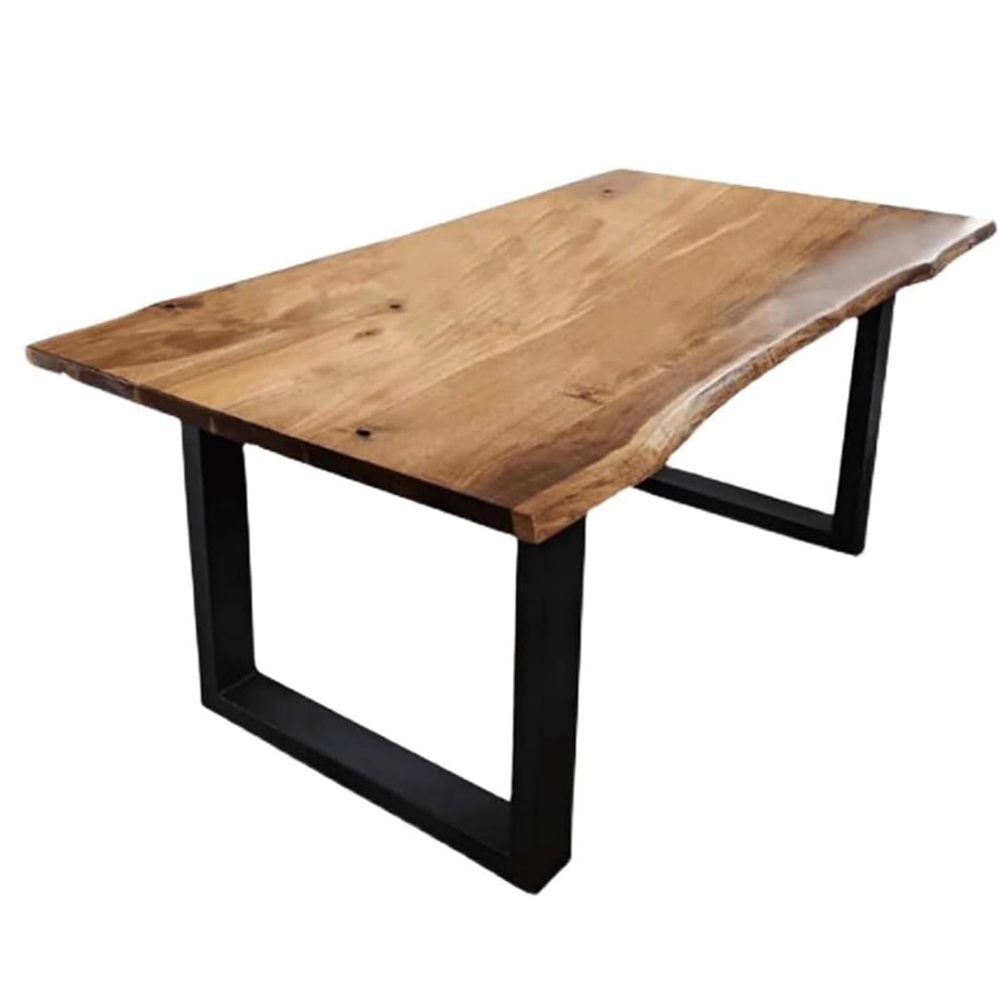 Solid Wood Large 47-78 Inch Natural Finish Wood Rectangular Dinner Table with Live Edge and Metal Base Seats up to 6-8 People for Kitchen Dining Room and Living Room(Size:180x70x75cm)