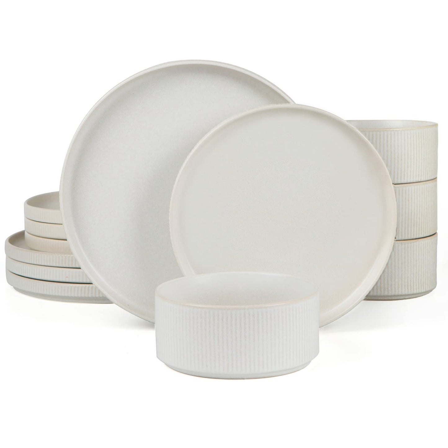 Famiware Star Dinnerware Sets, Plates and Bowls Set for 4, 12 Pieces Dishes- Chip and Scratch Resistant, Microwave and Dishwasher Safe Kitchen Set, Cappuccino White