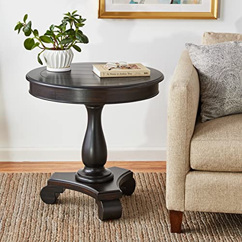Roundhill Furniture Rene Round Wood Pedestal Side Table, Antique White