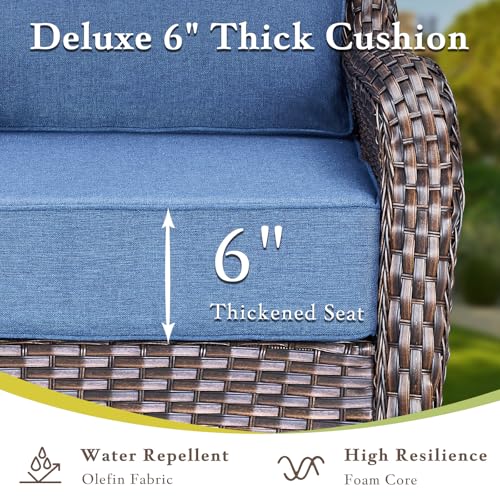 Luxury Outdoor Swivel Rocker Patio Chairs, High Back Swivel Patio Chairs with Side Table & 6-Inch Thick Cushions, Wicker Outdoor Bistro Set for Porch, Yard, Deck, Poolside, Brown/Beige