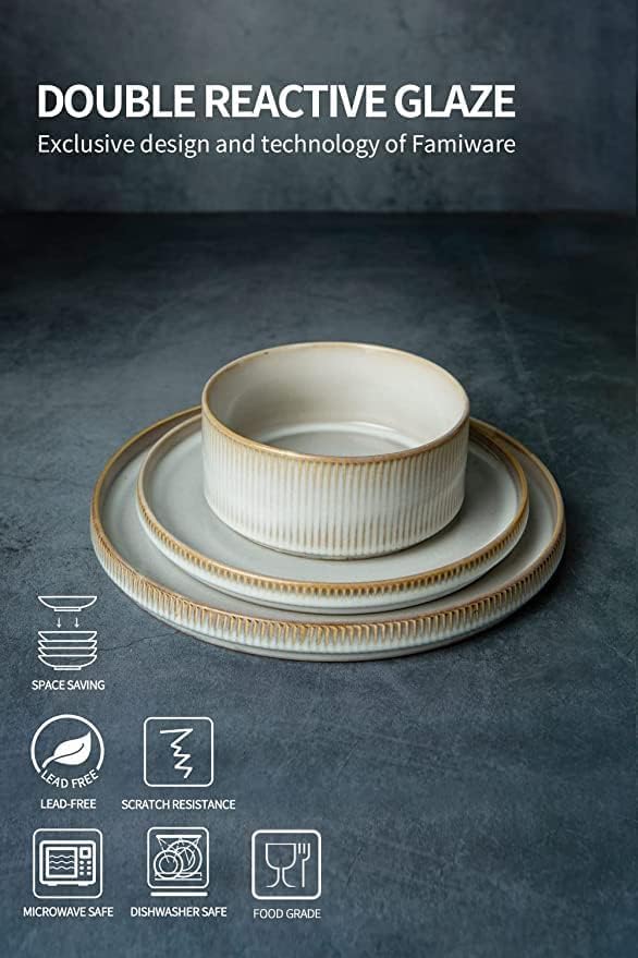 Famiware Star Dinnerware Sets, Plates and Bowls Set for 4, 12 Pieces Dishes- Chip and Scratch Resistant, Microwave and Dishwasher Safe Kitchen Set, Cappuccino White