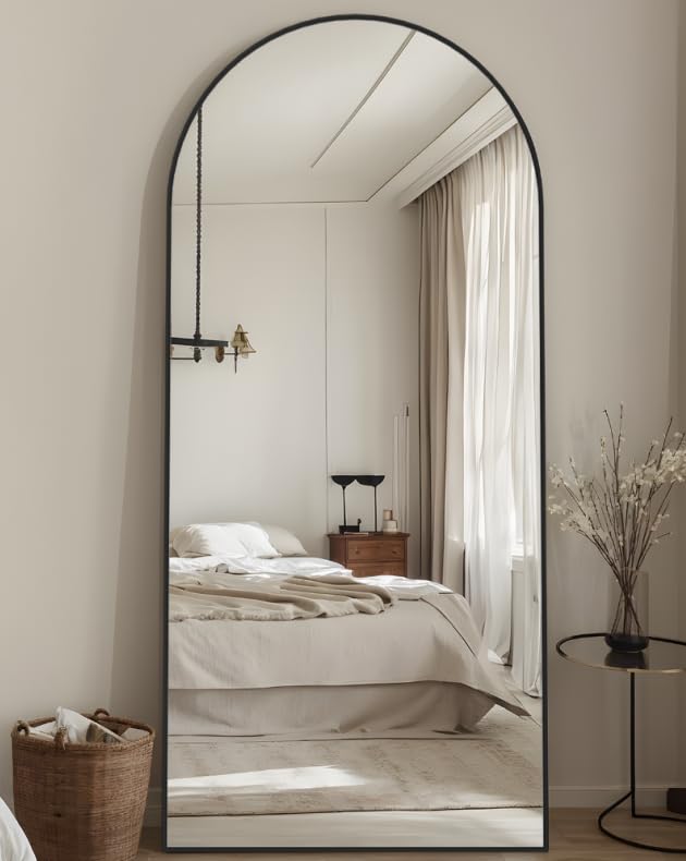 Full Length Mirror, 76"x34" Arched Floor Mirror Freestanding, Floor Standing Full Body Mirror with Stand for Bedroom, Hanging Mounted for Living Room Cloakroom, Black