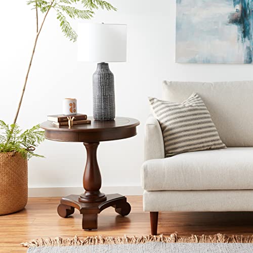 Roundhill Furniture Rene Round Wood Pedestal Side Table, Antique White
