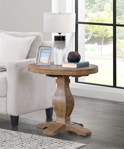 Napa Solid Wood Farmhouse Rustic Round End Side Living Room Table, Nightstand 26" W x 26" D x 25" H