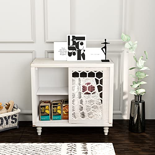 HOMPUS Accent Cabinet with Doors and Shelf,Rustic Boho Decorative Buffet Cabinet with Wood Grain Finish,Buffet Sideboard Storage Cabinet with Flower Pattern,Farmhouse Cabinet for Living Room,Entryway