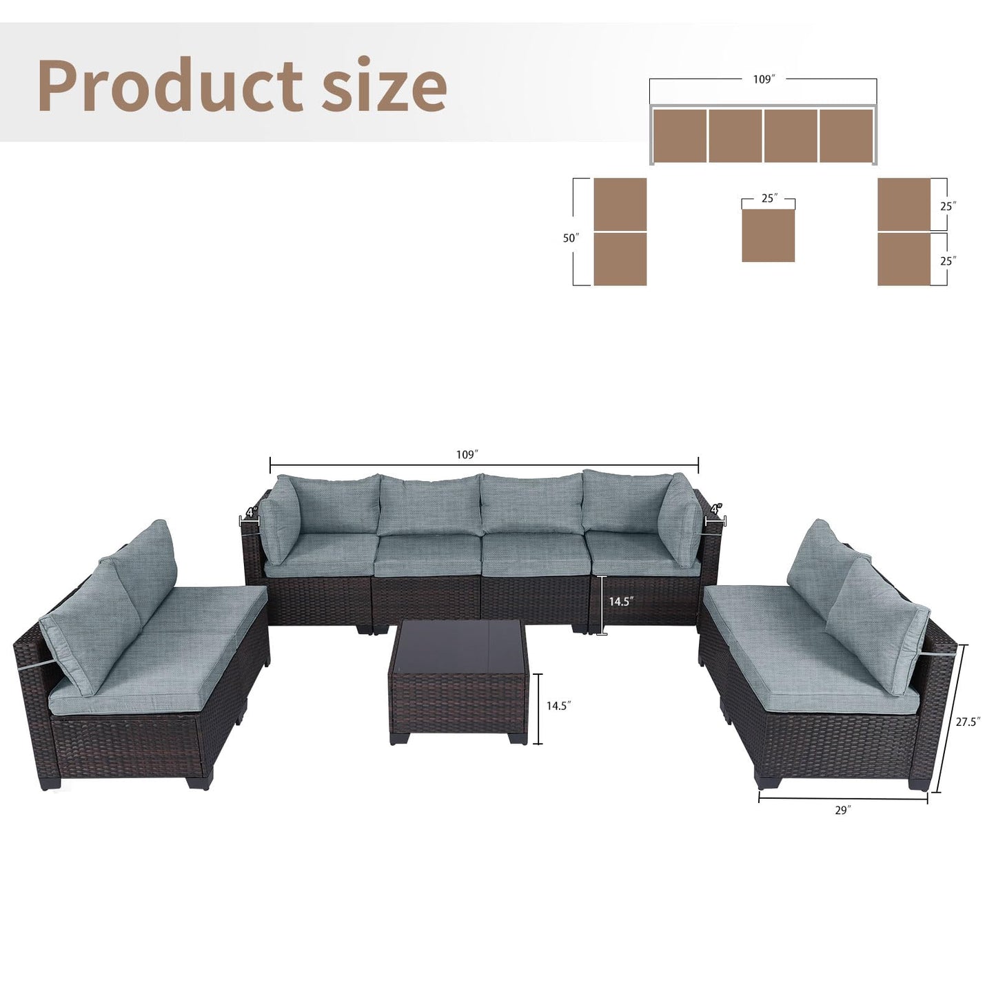 LEVELEVE 7 Pieces Outdoor Patio Furniture Sets,Rattan Conversation Sectional Set,Manual Weaving Wicker Patio Sofa with Tea Table