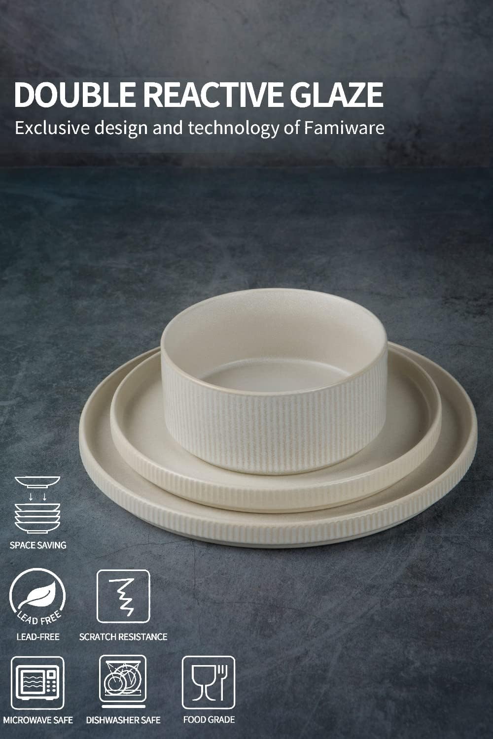 Famiware Star Dinnerware Sets, Plates and Bowls Set for 4, 12 Pieces Dishes- Chip and Scratch Resistant, Microwave and Dishwasher Safe Kitchen Set, Cappuccino White