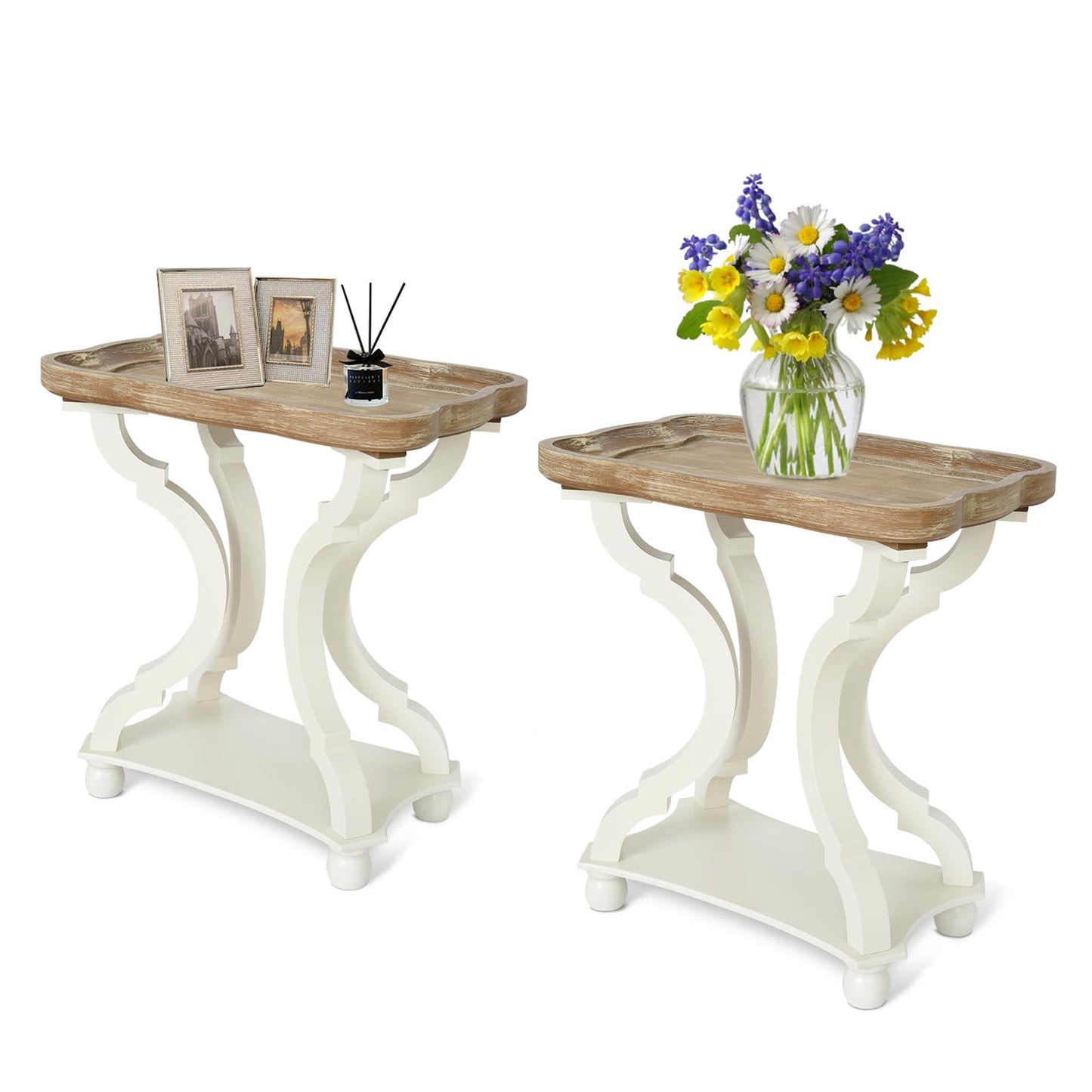 Kinfant Square Accent Side Table - Vintage Wood End Table Sofa Table with Bottom Shelf for Living Room, Bedroom, Office, White