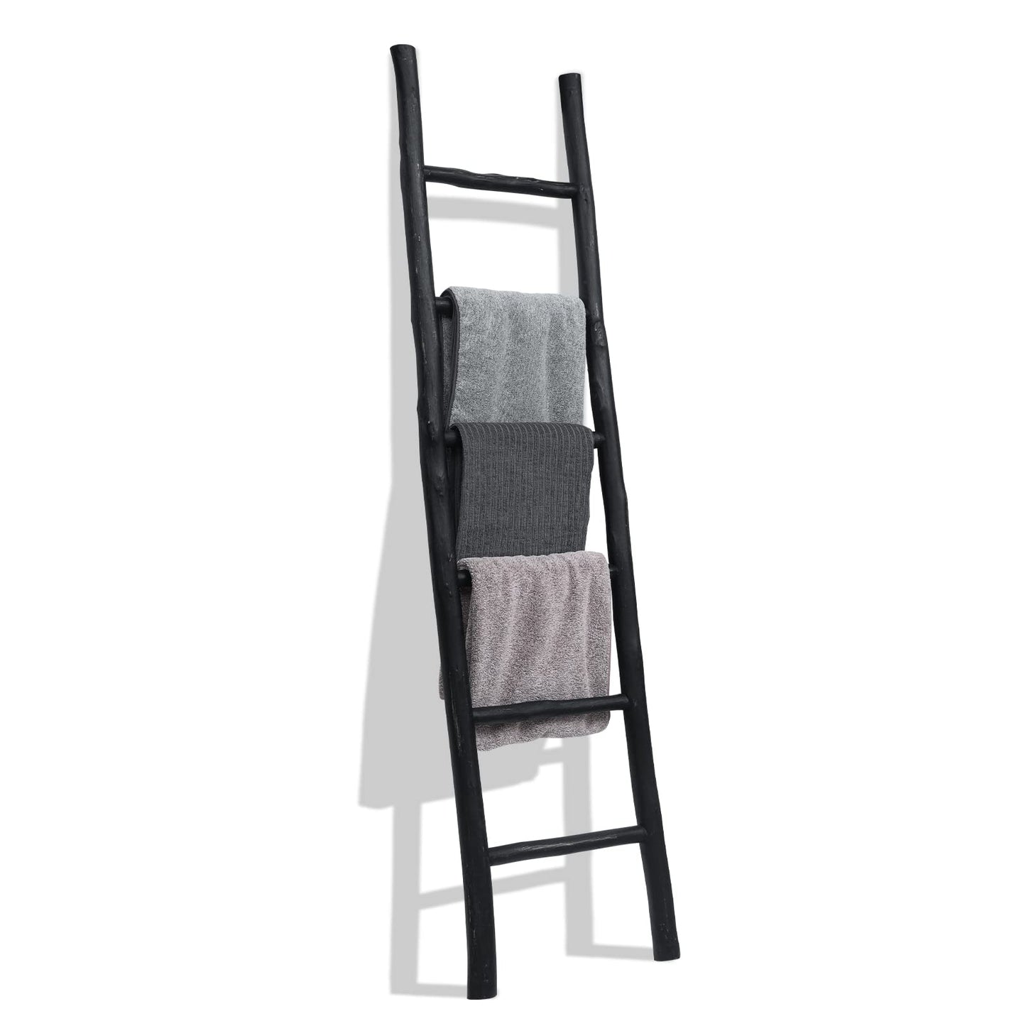 FUIN Fully Assembled 57in Wood Blanket Ladder Living Room Decorative Wall Leaning Farmhouse Quilt Display Holder Rustic Wooden Towel Rack for Bathroom, Unfinished