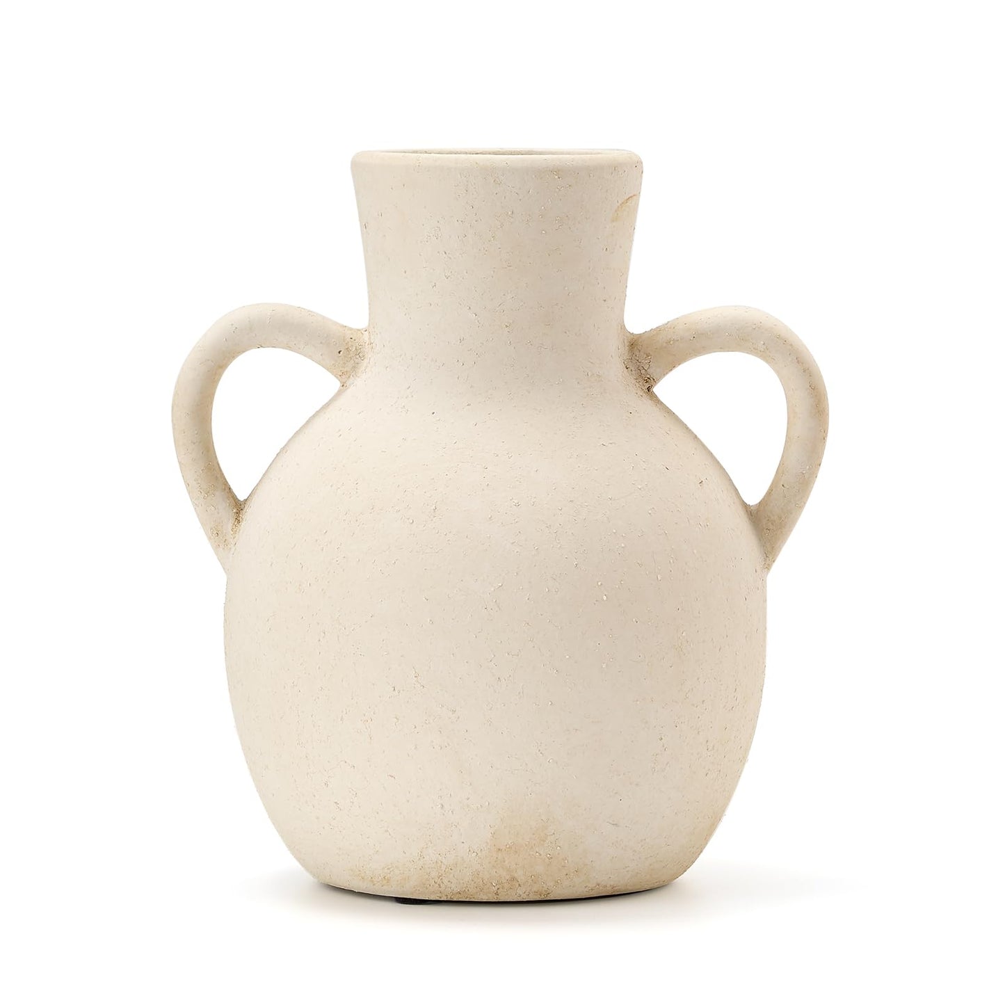SIDUCAL Rustic Ceramic Farmhouse Flower Vase with 2 Handles, Whitewashed Terra Cotta Vase, Decorative Pottery Flower for Home Decor, Table, Living Room, Shelf Decor, 7.3 Inch, Terra