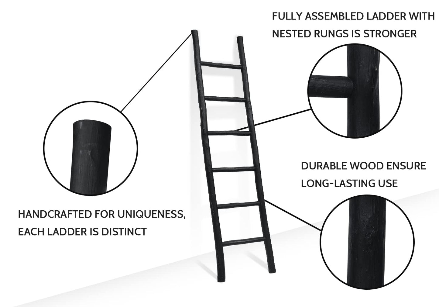 FUIN Fully Assembled 57in Wood Blanket Ladder Living Room Decorative Wall Leaning Farmhouse Quilt Display Holder Rustic Wooden Towel Rack for Bathroom, Unfinished