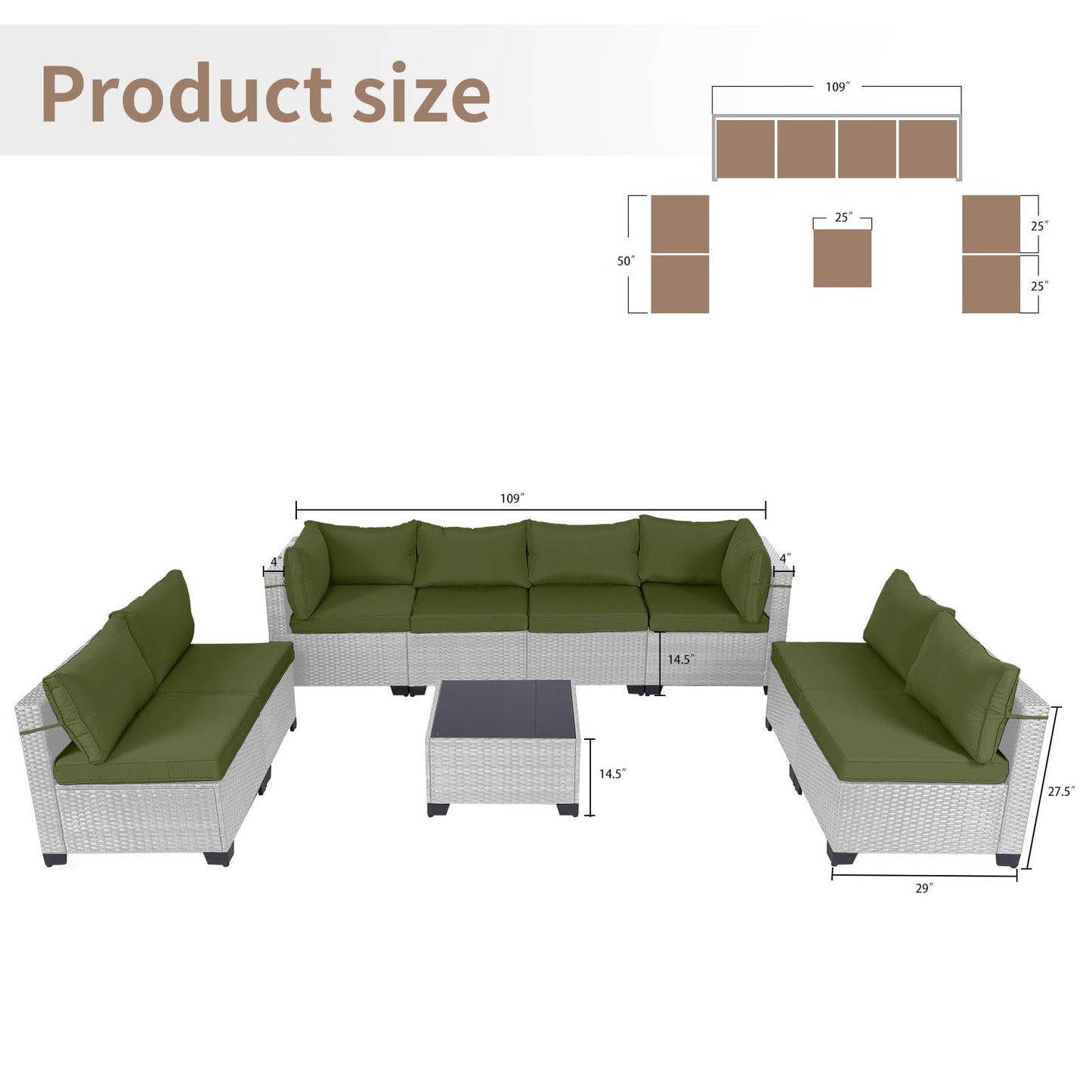 LEVELEVE 7 Pieces Outdoor Patio Furniture Sets,Rattan Conversation Sectional Set,Manual Weaving Wicker Patio Sofa with Tea Table