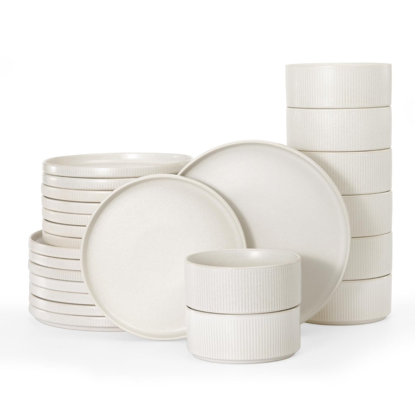 Famiware Star Dinnerware Sets, Plates and Bowls Set for 4, 12 Pieces Dishes- Chip and Scratch Resistant, Microwave and Dishwasher Safe Kitchen Set, Cappuccino White