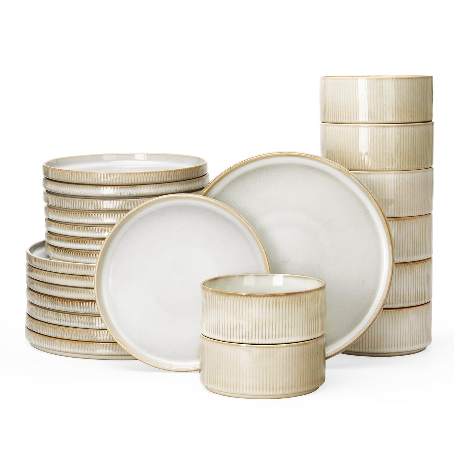 Famiware Star Dinnerware Sets, Plates and Bowls Set for 4, 12 Pieces Dishes- Chip and Scratch Resistant, Microwave and Dishwasher Safe Kitchen Set, Cappuccino White